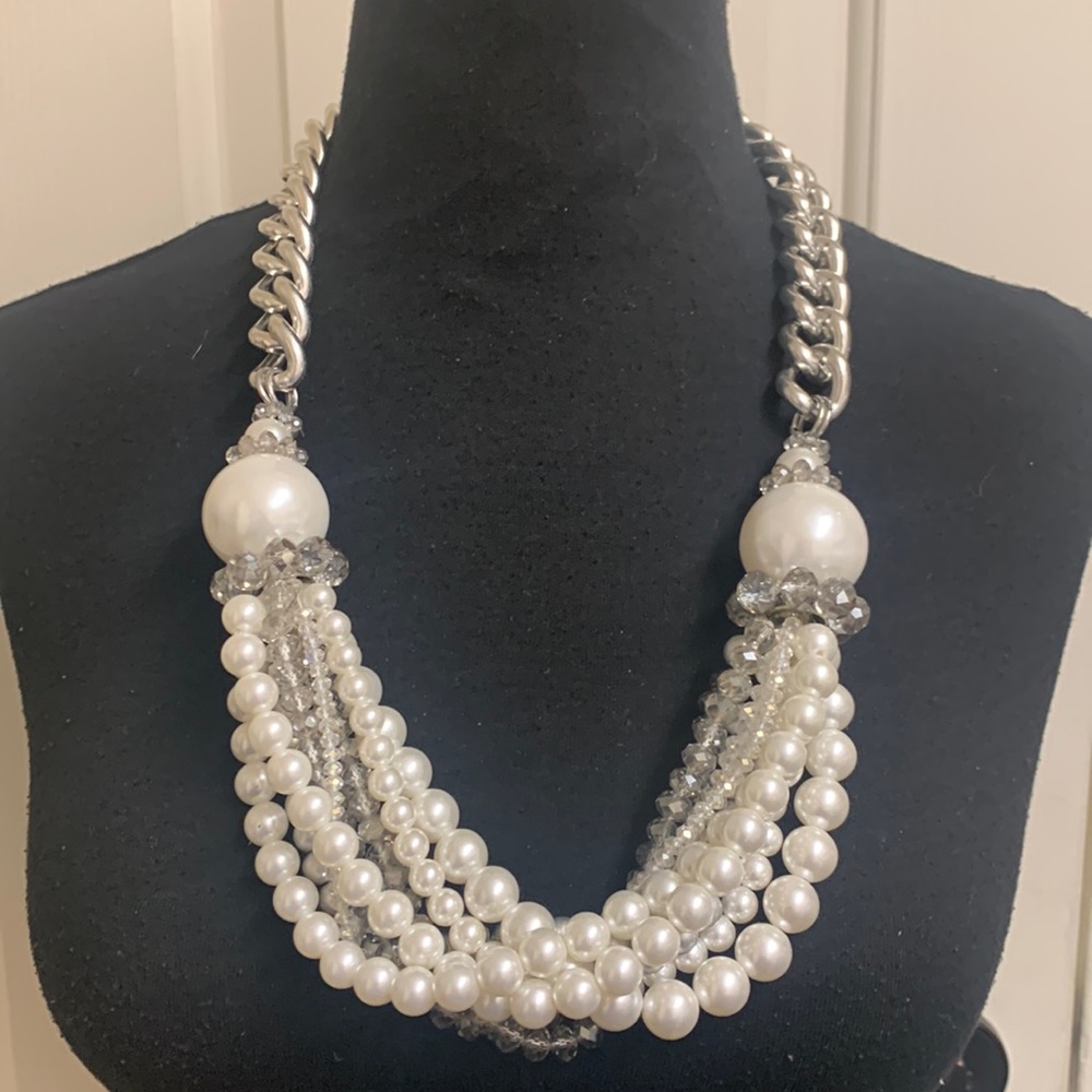 Necklace with strands of different colors beads, Statement piece